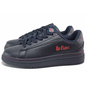 Тъмносини тинейджърски маратонки, здрава еко-кожа - спортни обувки за есента и зимата N 100018911