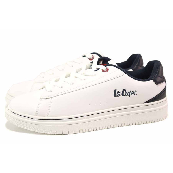 Бели мъжки спортни обувки, здрава еко-кожа - спортни кецове за есента и зимата N 100018906