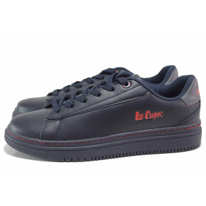 Тъмносини мъжки спортни обувки, здрава еко-кожа - спортни кецове за есента и зимата N 100018905