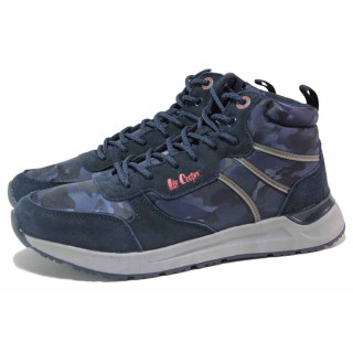 Тъмносини юношески боти, естествен велур - спортни обувки за есента и зимата N 100018909