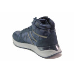 Тъмносини юношески боти, естествен велур - спортни обувки за есента и зимата N 100018909