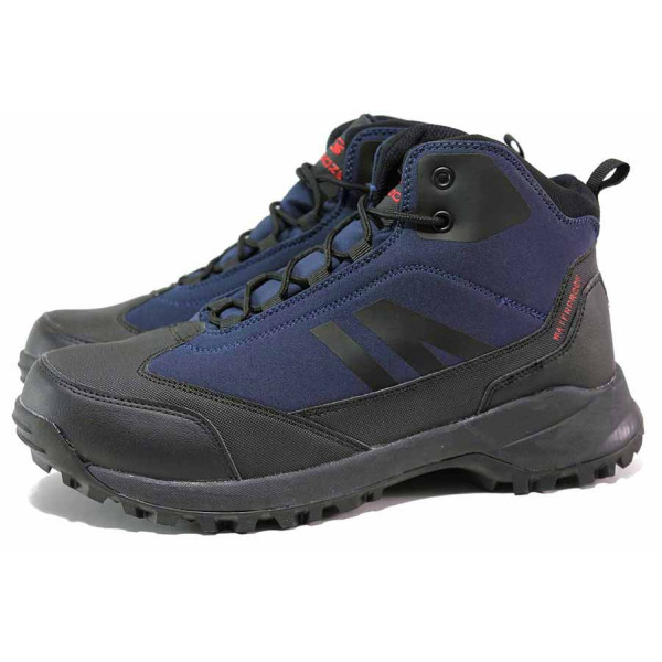 Тъмносини мъжки боти, еко-кожа и текстилна материя - спортни обувки за есента и зимата N 100019149