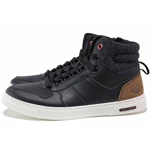 Черни мъжки боти, здрава еко-кожа - спортни обувки за есента и зимата N 100019174