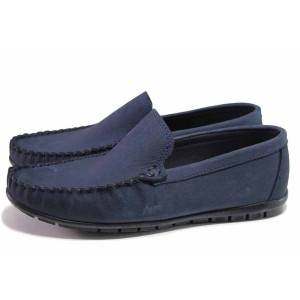 Тъмносини дамски мокасини, естествен набук - ежедневни обувки за пролетта и лятото N 100018090