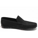 Черни дамски мокасини, естествен набук - ежедневни обувки за пролетта и лятото N 100018091