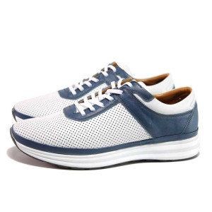 Бели анатомични мъжки обувки, естествена кожа перфорирана - ежедневни обувки за пролетта и лятото N 100018117