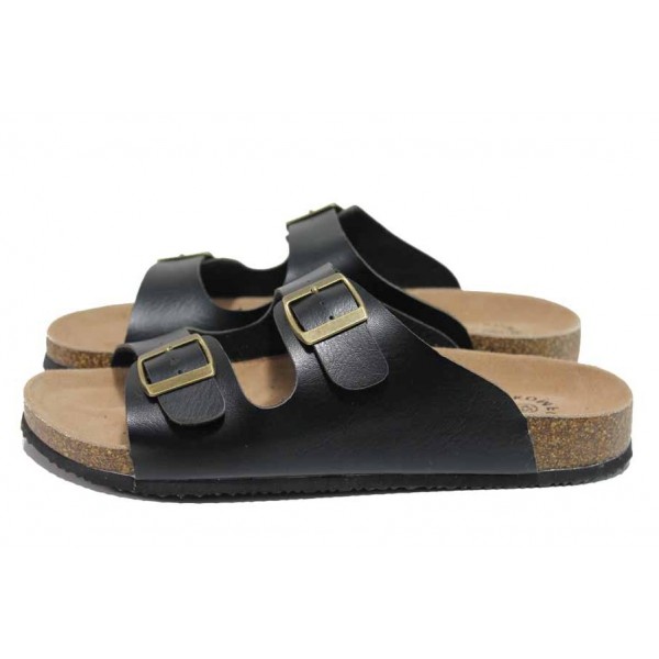 Черни мъжки чехли, здрава еко-кожа - ежедневни обувки за пролетта и лятото N 100018393