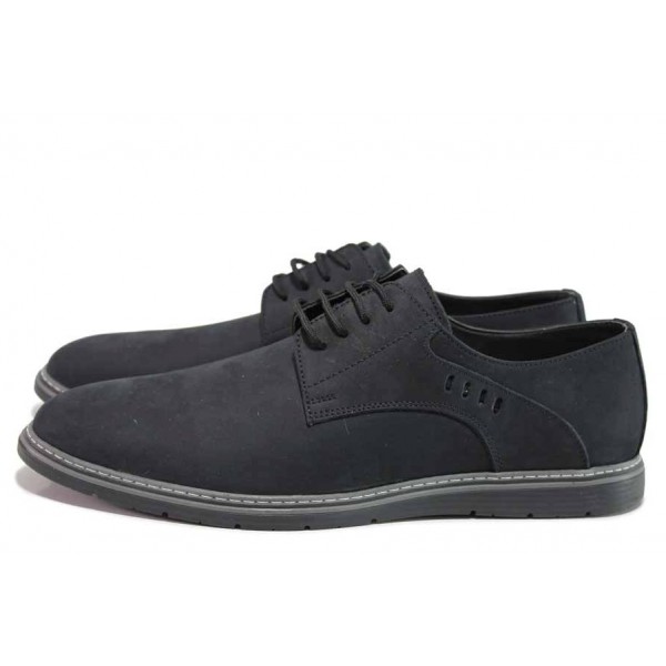 Черни мъжки обувки, естествен набук - всекидневни обувки за пролетта и лятото N 100018611