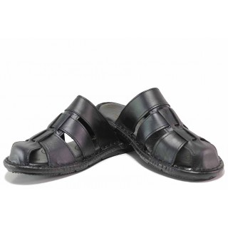 Черни мъжки чехли, естествена кожа - ежедневни обувки за пролетта и лятото N 100018612