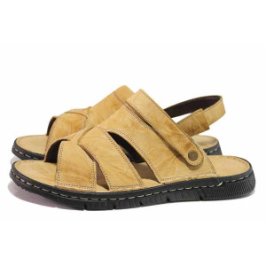 Бежови анатомични анатомични мъжки чехли, естествена кожа - ежедневни обувки за пролетта и лятото N 100018614