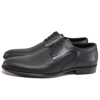 Черни мъжки обувки, естествена кожа - елегантни обувки за целогодишно ползване N 100018810