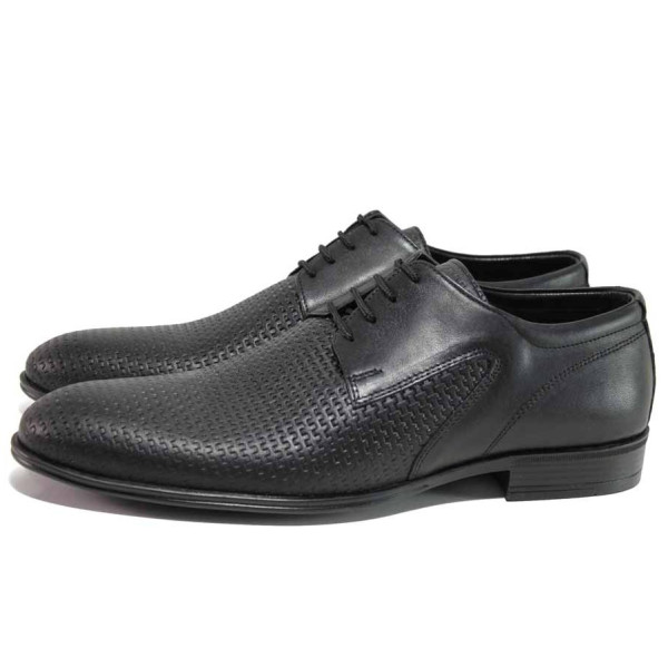 Черни мъжки обувки, естествена кожа - елегантни обувки за целогодишно ползване N 100018810