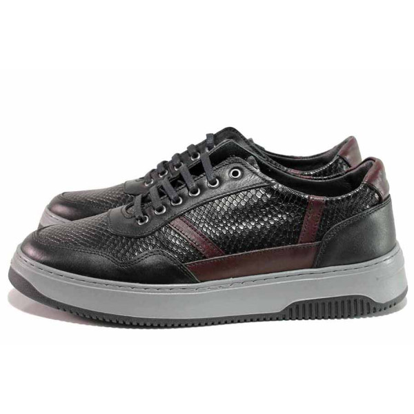 Черни анатомични мъжки спортни обувки, естествена кожа - ежедневни обувки за есента и зимата N 100018961