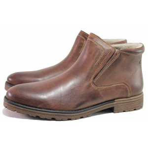 Кафяви мъжки боти, естествена кожа - всекидневни обувки за есента и зимата N 100019027