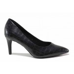 Черни дамски обувки с висок ток, еко-кожа с крокодилска шарка - елегантни обувки за целогодишно ползване N 100017746