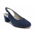 Тъмносини дамски обувки със среден ток, качествен еко-велур - всекидневни обувки за пролетта и лятото N 100017976