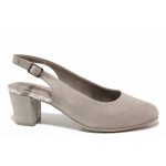 Сиви дамски обувки със среден ток, качествен еко-велур - ежедневни обувки за пролетта и лятото N 100017977