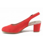 Червени дамски обувки със среден ток, качествен еко-велур - всекидневни обувки за пролетта и лятото N 100017978