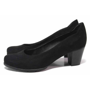 Черни дамски обувки със среден ток, качествен еко-велур - всекидневни обувки за пролетта и лятото N 100017980