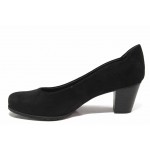 Черни дамски обувки със среден ток, качествен еко-велур - всекидневни обувки за пролетта и лятото N 100017980