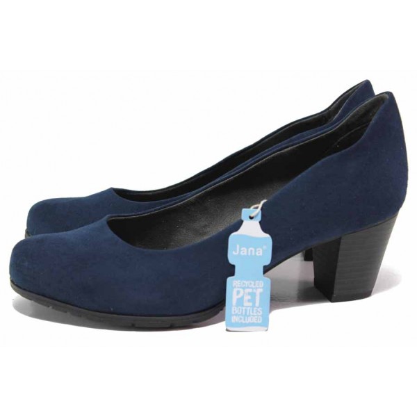 Тъмносини дамски обувки със среден ток, качествен еко-велур - ежедневни обувки за пролетта и лятото N 100017979