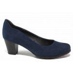 Тъмносини дамски обувки със среден ток, качествен еко-велур - ежедневни обувки за пролетта и лятото N 100017979