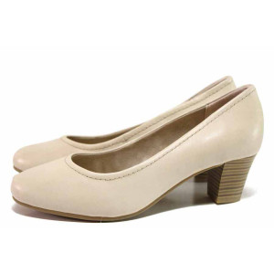 Бежови дамски обувки със среден ток, естествена кожа - всекидневни обувки за пролетта и лятото N 100017982