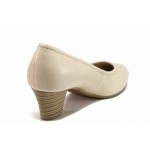 Бежови дамски обувки със среден ток, естествена кожа - всекидневни обувки за пролетта и лятото N 100017982