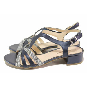 Тъмносини дамски сандали, естествена кожа - ежедневни обувки за пролетта и лятото N 100018000