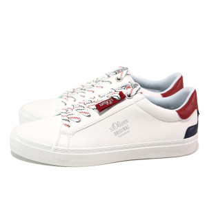 Бели мъжки спортни обувки, здрава еко-кожа - спортни кецове за пролетта и лятото N 100018005