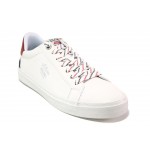 Бели мъжки спортни обувки, здрава еко-кожа - спортни кецове за пролетта и лятото N 100018005