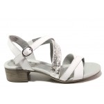 Бели дамски сандали, естествена кожа - ежедневни обувки за пролетта и лятото N 100018006