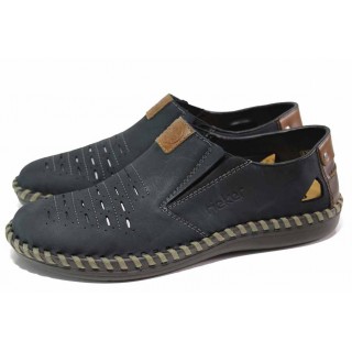 Тъмносини анатомични мъжки обувки, естествена кожа - всекидневни обувки за пролетта и лятото N 100018069