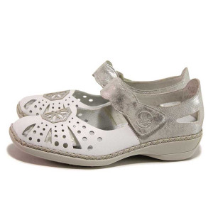 Бели дамски обувки с равна подметка, естествена кожа - ежедневни обувки за пролетта и лятото N 100018120