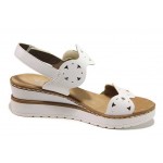Бели дамски сандали, здрава еко-кожа - ежедневни обувки за пролетта и лятото N 100018119