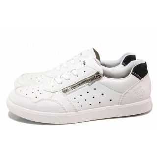 Бели анатомични мъжки спортни обувки, здрава еко-кожа - спортни кецове за пролетта и лятото N 100018124