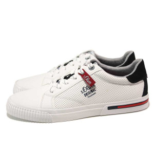 Бели мъжки спортни обувки, здрава еко-кожа - спортни кецове за пролетта и лятото N 100018160