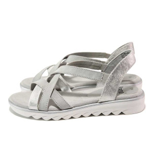 Светлосиви дамски сандали, еко-кожа и текстилна материя - ежедневни обувки за пролетта и лятото N 100018165