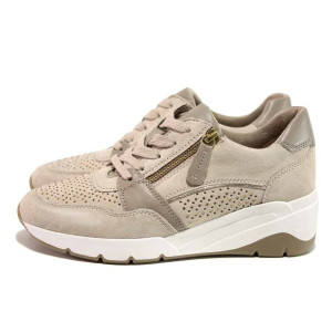 Бежови дамски обувки с платформа, естествена кожа и еко-кожа - всекидневни обувки за пролетта и лятото N 100018164