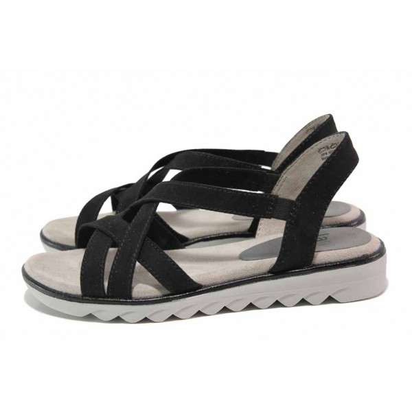 Черни дамски сандали, еко-кожа и текстилна материя - ежедневни обувки за пролетта и лятото N 100018167