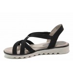 Черни дамски сандали, еко-кожа и текстилна материя - ежедневни обувки за пролетта и лятото N 100018167