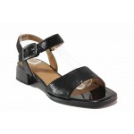 Черни дамски сандали, естествена кожа с крокодилска шарка - ежедневни обувки за пролетта и лятото N 100018163