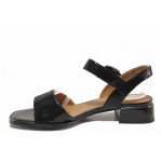 Черни дамски сандали, естествена кожа с крокодилска шарка - ежедневни обувки за пролетта и лятото N 100018163