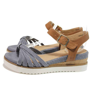 Сини дамски сандали, еко-кожа и текстилна материя - всекидневни обувки за пролетта и лятото N 100018162