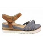 Сини дамски сандали, еко-кожа и текстилна материя - всекидневни обувки за пролетта и лятото N 100018162