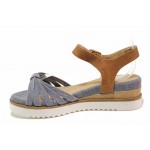 Сини дамски сандали, еко-кожа и текстилна материя - всекидневни обувки за пролетта и лятото N 100018162