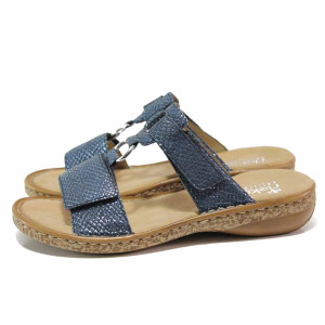 Сини дамски чехли, здрава еко-кожа - всекидневни обувки за пролетта и лятото N 100018170