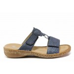 Сини дамски чехли, здрава еко-кожа - всекидневни обувки за пролетта и лятото N 100018170