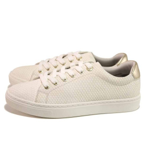 Бели дамски кецове, здрава еко-кожа - спортни обувки за пролетта и лятото N 100018180