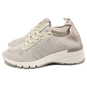 Бежови дамски маратонки, текстилна материя - спортни обувки за пролетта и лятото N 100018200